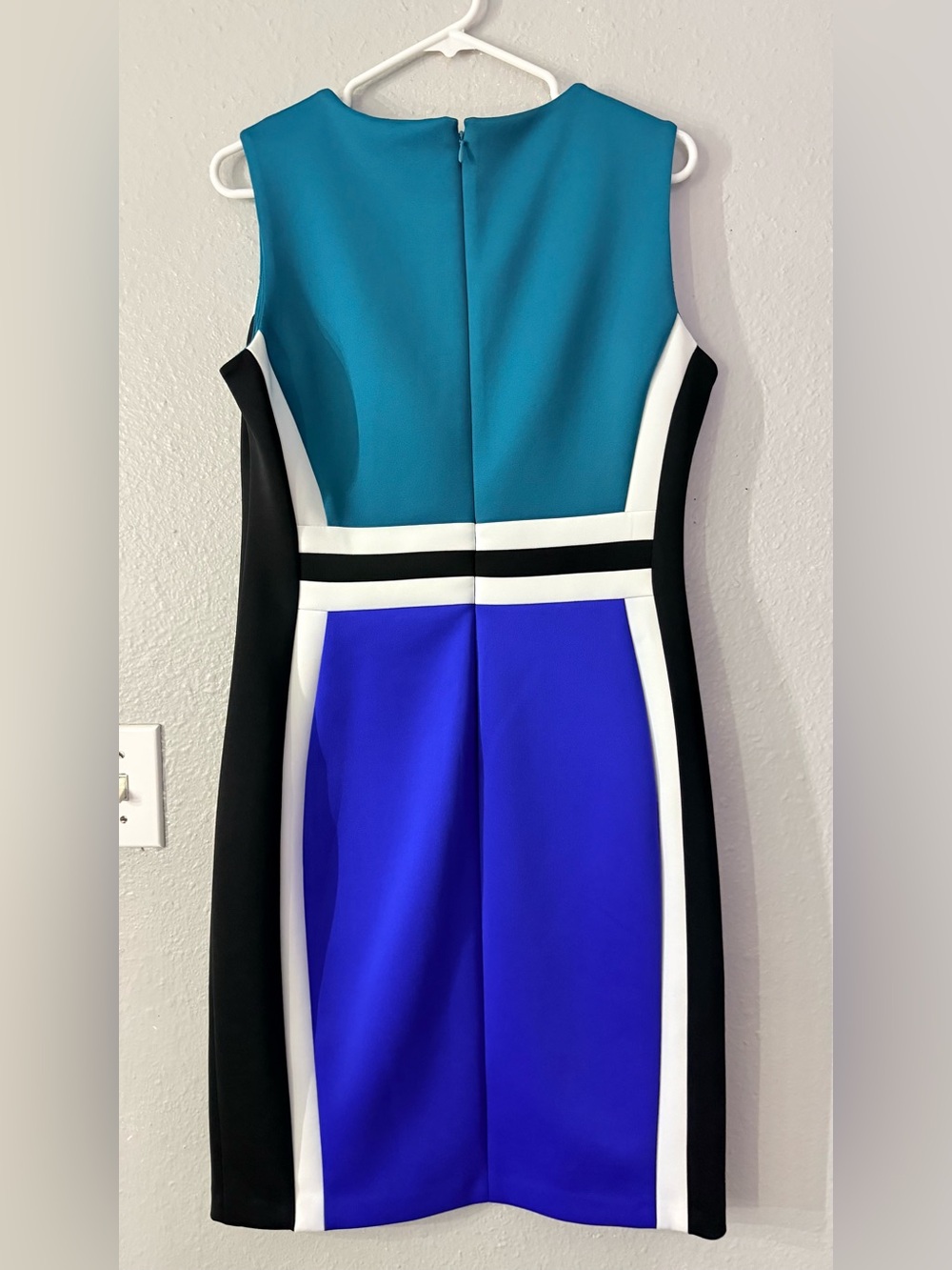 Calvin Klein Teal and Royal Blue Colorblock Midi Sheath Dress - Picture 3 of 3